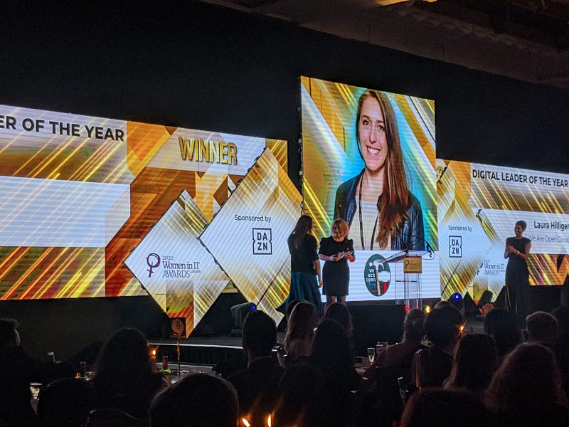 image of laura hilliger winning the digital leader of the year award